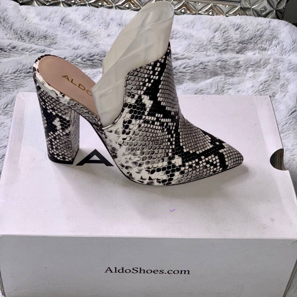 Aldo Etalisien Snakeskin 4” Block Heel Mule